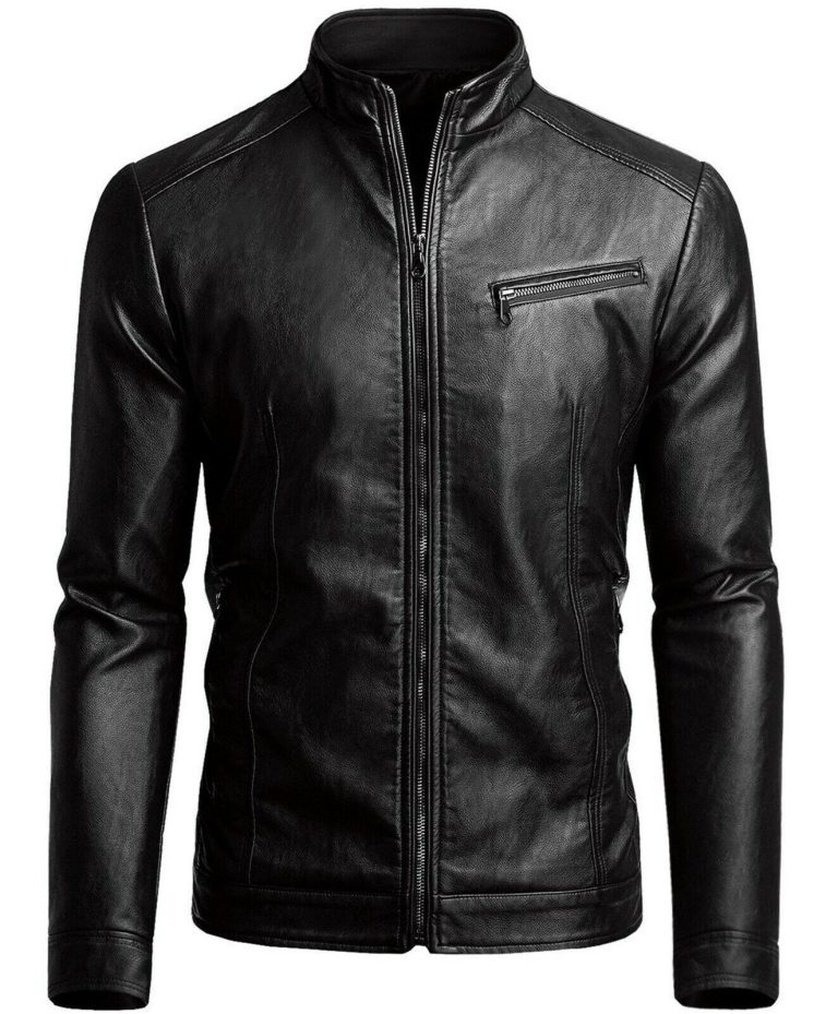 Classic Men's Black Biker Real Sheepskin Soft Leather Plain Jacket