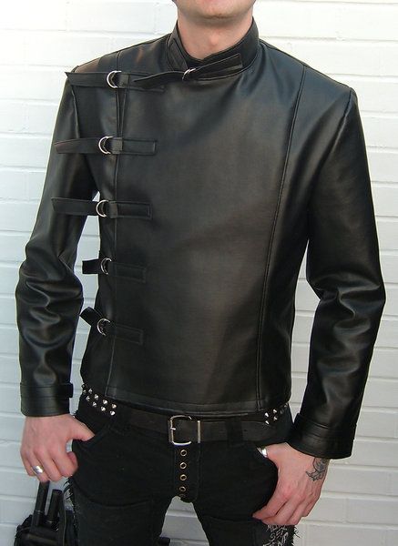 MENS LEATHER JACKET, MEN BELTED FASTEN FRONT JACKET