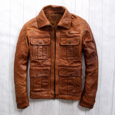Men's Leather Jacket Men's Short Coat Men's Leather Safari Suit Multi Pocket And Lapel _ {categoryName} - AliExpress Mobile Version -