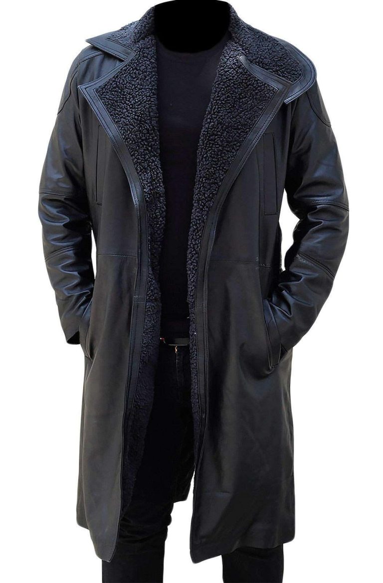 Mens Real Shearling Leather Trench Coat - Real Lambskin Long Leather Jacket Fur Coats