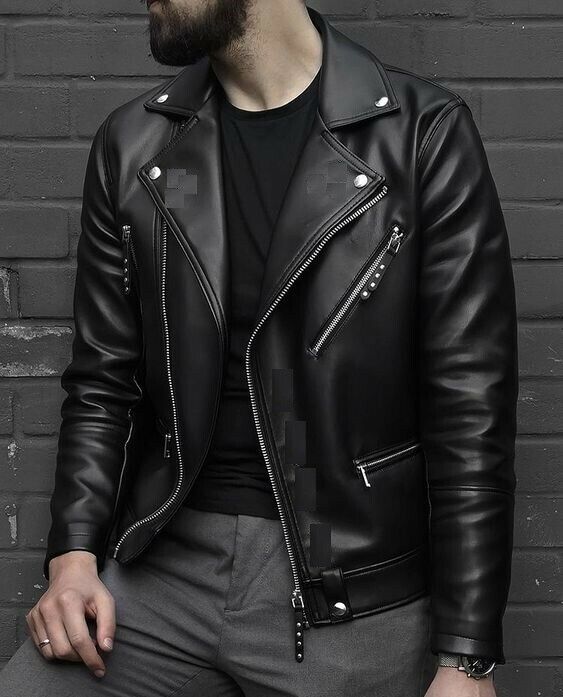 New Men's Genuine Lambskin Leather Jacket Black Slim fit Biker Motorcycle jacket _ eBay
